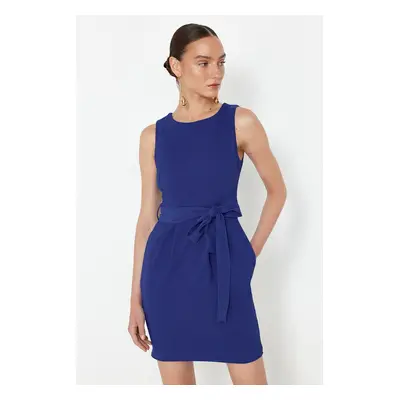 Trendyol Saks Belted Body Wrap Crew Neck Mini Woven Dress