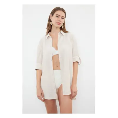 Trendyol Ecru Woven Linen Look Shirt