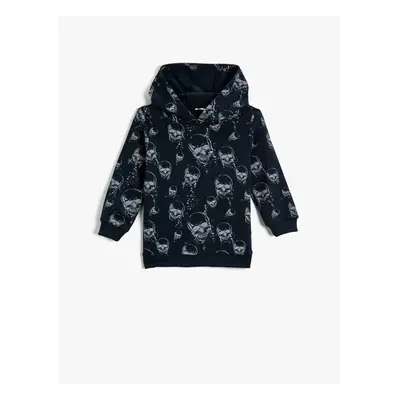 Koton Skull Printed Hooded Sweatshirt Cotton