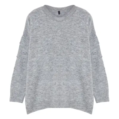 Trendyol Curve Gray Crew Neck Stone Knitwear Sweater