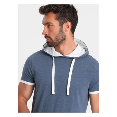 Ombre Casual men's cotton t-shirt with hood - dark blue melange