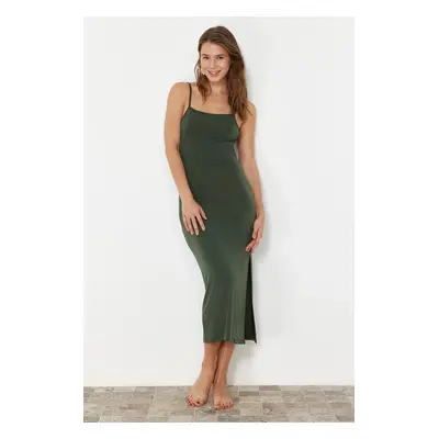 Trendyol Khaki Fitted Maxi Knitted Backless Beach Dress