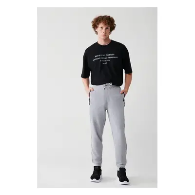 Avva Men's Gray Lace-Up Waist Elastic Cotton Striped Sweatpants