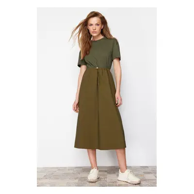 Trendyol Khaki A-line Knitted Fabric Detailed Midi Woven Dress