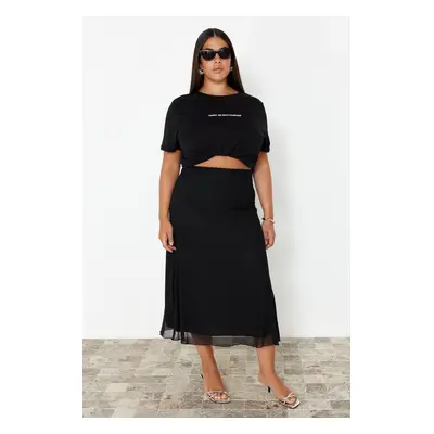 Trendyol Curve Black Lined Tulle Maxi Knit Plus Size Skirt