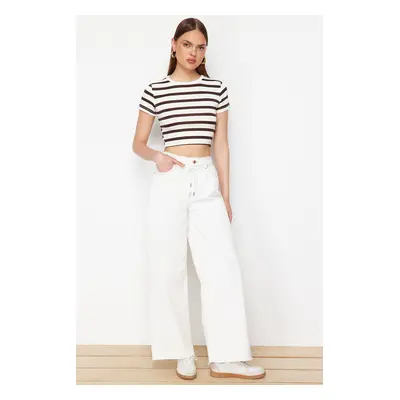 Trendyol Ecru Waist Detailed High Waist Wide Leg Jeans