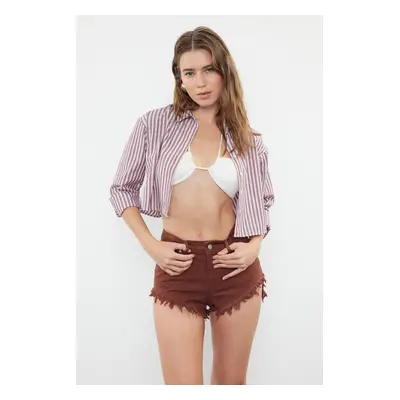 Trendyol Brown Denim Tassel Denim 100% Cotton Shorts