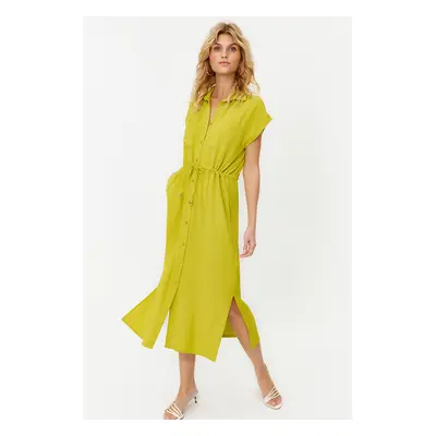 Trendyol Green Gathered Waist Pocket Detailed Aerobin Midi Woven Dress