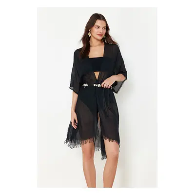 Trendyol Black Mini Woven Tasseled Kimono&Kaftan