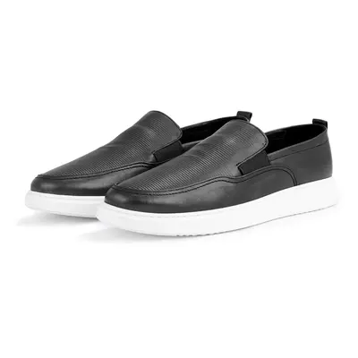 Ducavelli Seon Genuine Leather Men's Casual Shoes, Loafers, Summer Shoes, Light Shoes Black.