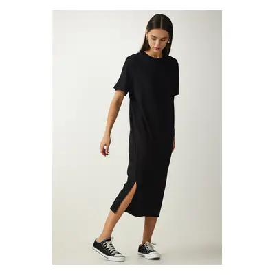 Happiness İstanbul Women's Black Crew Neck Knitted Ribbed Dress