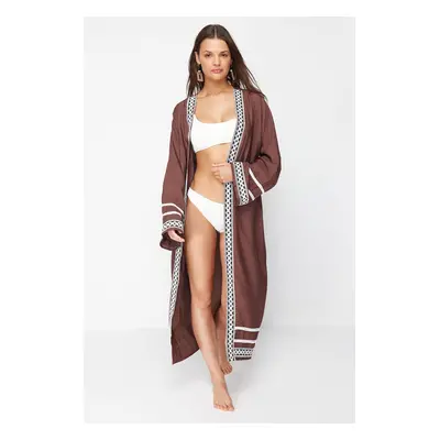 Trendyol Brown Maxi Woven Stripe Accessory Beach Kimono&Caftan