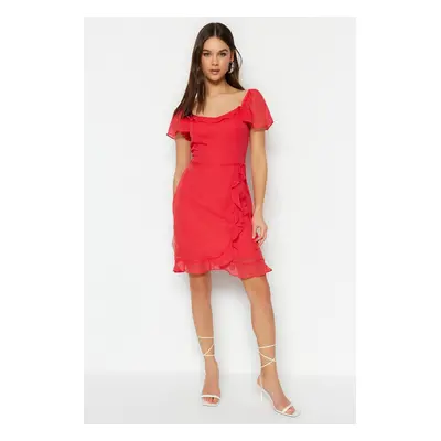 Trendyol Pomegranate Blossom A-Line/A-Line Form Flounce Mini Lined Woven Dress