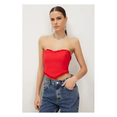 Trendyol Red Heart Formed Tasseled Crop Bustier