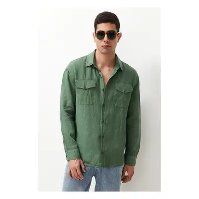 Trendyol Dark Green Limited Edition 100% Linen Regular Fit Shirt