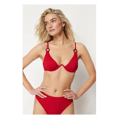 Trendyol Red Balconette Inverted V Underwire Textured Bikini Top