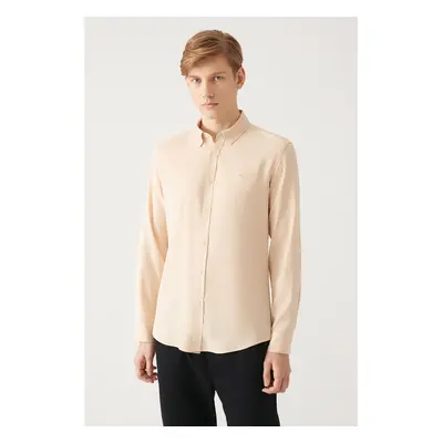 Avva Mink Buttoned Collar Comfort Fit Tencel Shirt