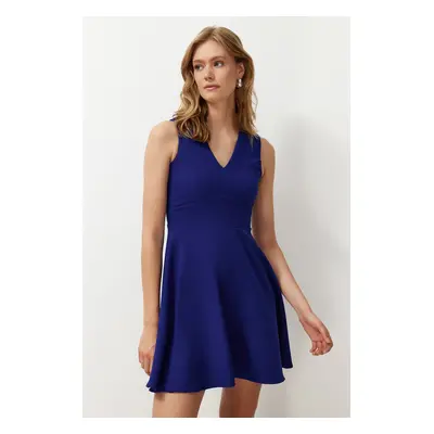 Trendyol Indigo Waist Open Mini V Neck Woven Dress