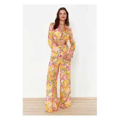 Trendyol Floral Patterned Woven Shirt Trousers Beach Set