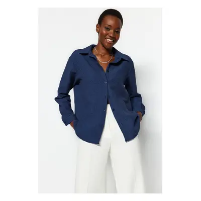 Trendyol Navy Blue Oversize Wide Fit Woven Shirt