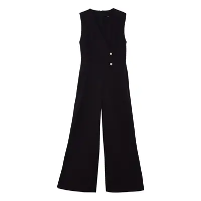 Trendyol Black Wide Leg Woven Jumpsuit with Pearl Detail at Waist