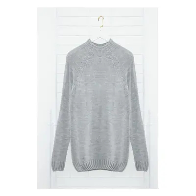 Trendyol Gray Slim Fit Slim Cut Half Turtleneck Raglan Sleeve Plain Basic Knitwear Sweater