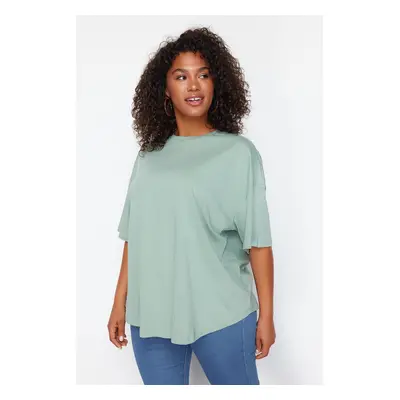 Trendyol Curve Mint 100% Cotton More Sustainable Oversize Knitted T-shirt