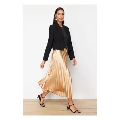 Trendyol Gold Pleated Satin Fabric Maxi Length Woven Skirt