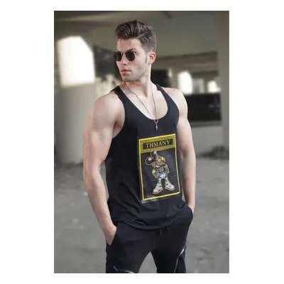 Madmext Printed Black Men's Singlet