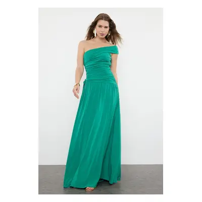 Trendyol Emerald Green Fitted Knitted Long Evening Dress