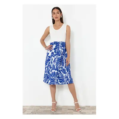 Trendyol Indigo Zero Sleeve Pool Collar Skirt Patterned Midi Knitted Dress