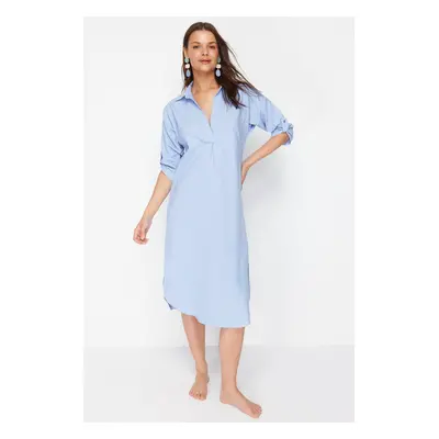 Trendyol Blue Midi Woven Slit Beach Dress