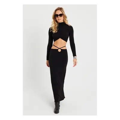 Cool & Sexy Women's Bottom Top Gathered Crop Suit Black YEL86