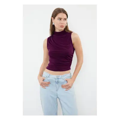 Trendyol Damson Zero Arm Pleated Body-Smoothing Flexible Knitted Blouse