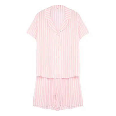 Trendyol Curve Pink Shirt Collar Striped Woven Pajama Set