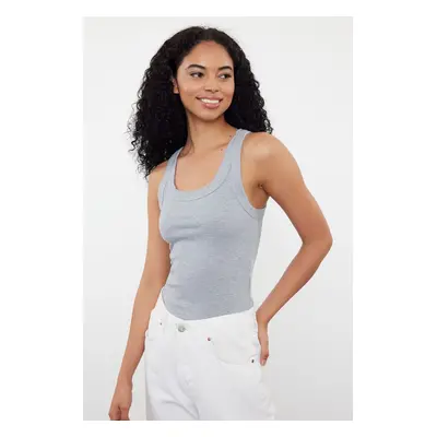 Trendyol Gray Melange Pool Neck Regular Length Ribbed Flexible Fitted Knitted Undershirt