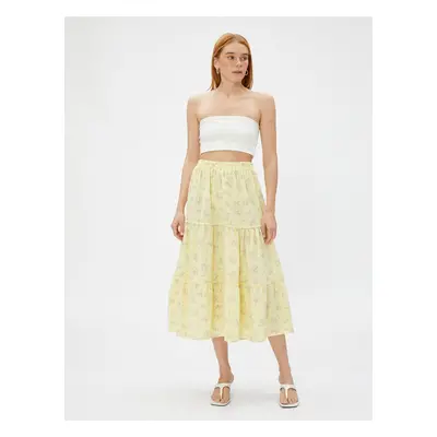 Koton Floral Midi Length Skirt with Elastic Waist.