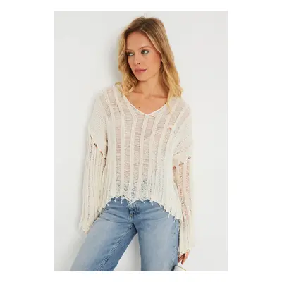 Cool & Sexy Women's Openwork Knitwear Blouse Stone YZ618