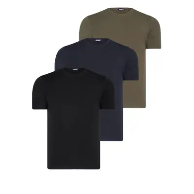 TRIPLE SET T8569 DEWBERRY BIKE COLLAR MENS T-SHIRT-BLACK-NAVY BLUE-KHAKI