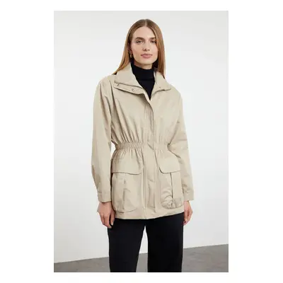 Trendyol Beige Oversize Elastic Waist Zippered Windbreaker Coat