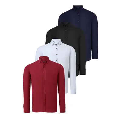 QUADRUPLE SET G721 DEWBERRY MEN'S SHIRT-BLACK-WHITE-NAVY-BURGUNDY