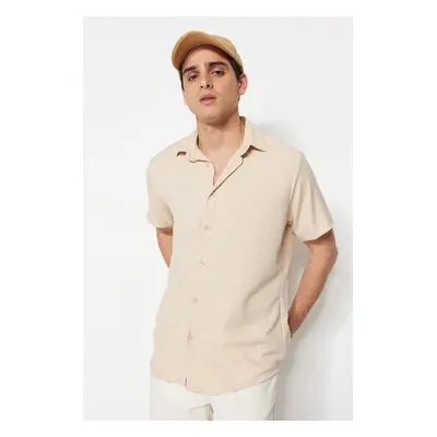 Trendyol Stone Regular Fit Short Sleeve Summer Textured Crepe Knit Shirt