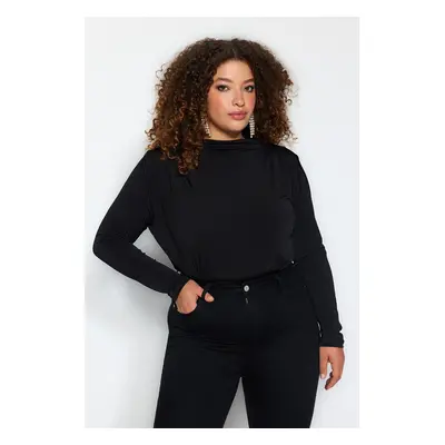 Trendyol Curve Black Padded Sleeve Knitted Blouse