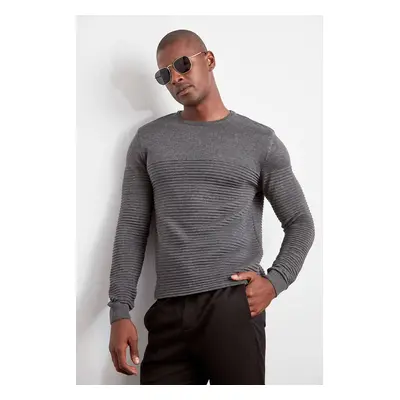 Trendyol Gray Slim Fit Crew Neck Textured Knitwear Sweater