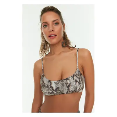 Trendyol Brown Python Pattern U-Neck Bikini Top