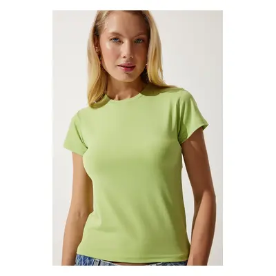 Happiness İstanbul Women's Peanut Green Crew Neck Basic Sandy T-Shirt