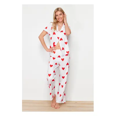 Trendyol White 100% Cotton Heart Knitted Pajama Set