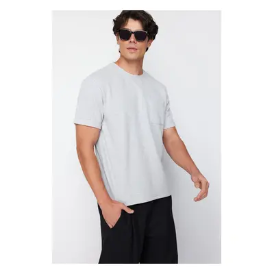 Trendyol Basic Gray Relaxed/Comfortable Fit Textured Waffle Pocket Labeled Short Sleeve T-Shirt