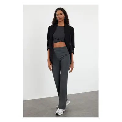 Trendyol Anthracite Melange Flare/Spanish Leg Waist Detailed Flexible Interlock Knitted Trousers