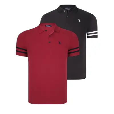 DOUBLE SET T8585 DEWBERRY MEN'S T-SHIRT-BLACK WHITE-BURGUNDY